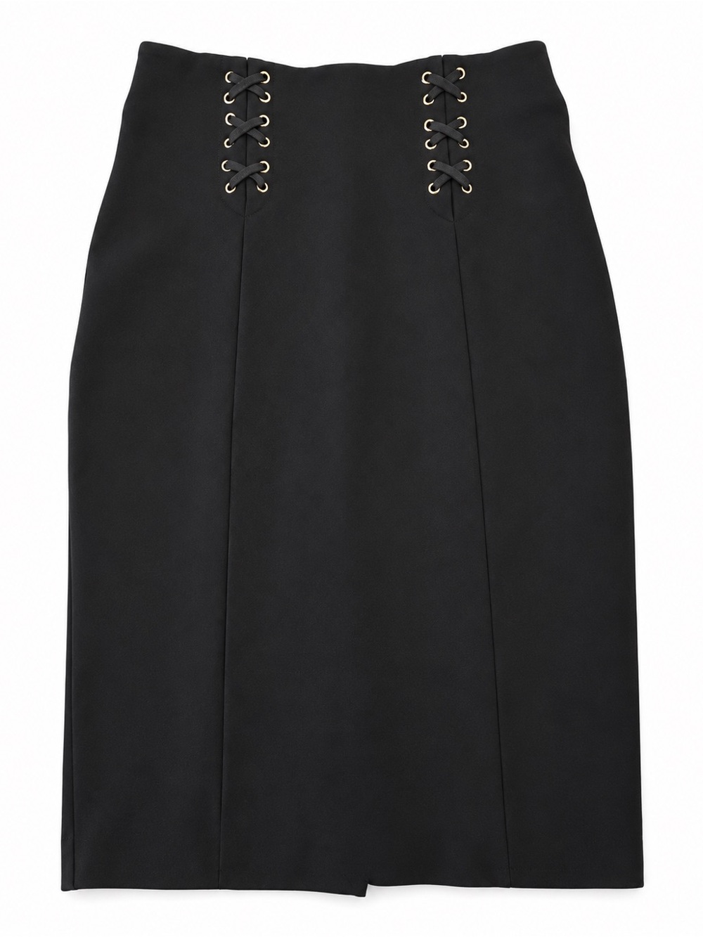 Le château Black Lace-Up High-Waist Pencil Skirt
